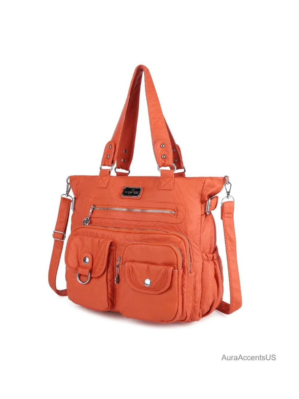 Women's PU Satchel Handbag Waterproof Tote Shoulder Bag with Pockets